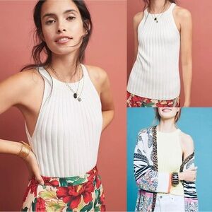 Zadkine White Tank Ribbed Knit Sweater by Anthropologie